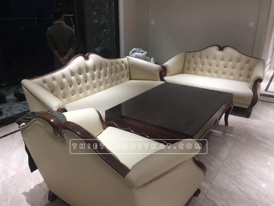 Bộ bàn ghế sofa tân cổ điển gỗ óc chó cho phòng khách chung cư D Sofa tân cổ điển cao cấp