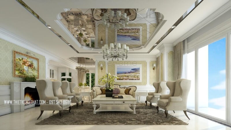 Sofa phòng khách chung cư được coi như là điểm nhấn nổi bật và sang trọng cho không gian căn hộ chung cư cao cấp Sofa tân cổ điển cao cấp