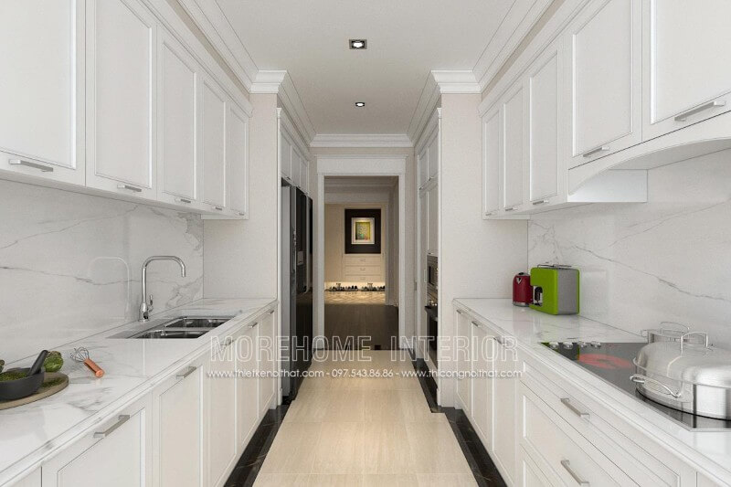 Lựa chọn tone màu trắng làm gam màu chủ đạo, tủ bếp gỗ hiện đại tạo cho căn bếp thêm phần sang trọng và thoáng đãng hơn Tủ bếp hiện đại đẹp