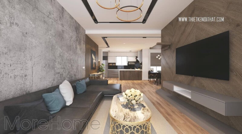 Thiết kế nội thất phòng khách với gam màu tối sang trọng và hiện đại Thiết kế phòng khách chung cư