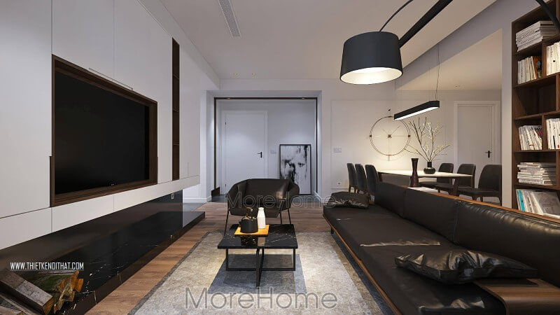 Bộ sofa bọc da thật cao cấp được thiết kế và sản xuất bởi KTS Morehome mang đến vẻ đẹp đẳng cấp cho không gian Thiết kế phòng khách chung cư