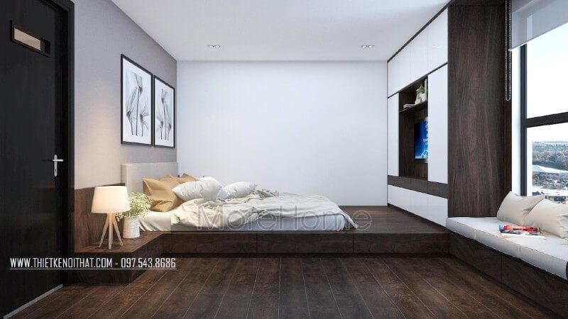 Tủ quần áo thiết kế tích hợp với chỗ để ti vi đầy mới lạ và ấn tượng. Đây được coi là giải pháp lựa chọn hoàn hảo cho không gian nhà diện tích nhỏ