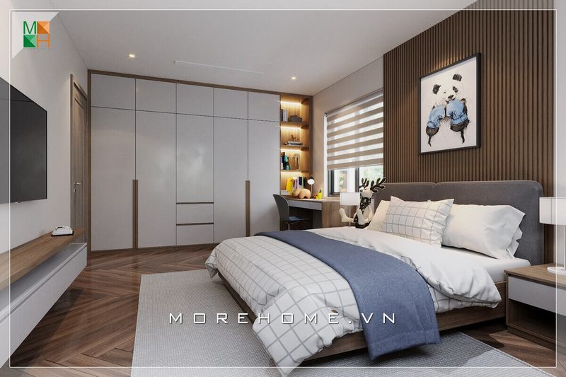 Tranh canvas treo tường hình gấu trúc ngộ nghĩnh tạo điểm nhấn cho bức tường đầu giường