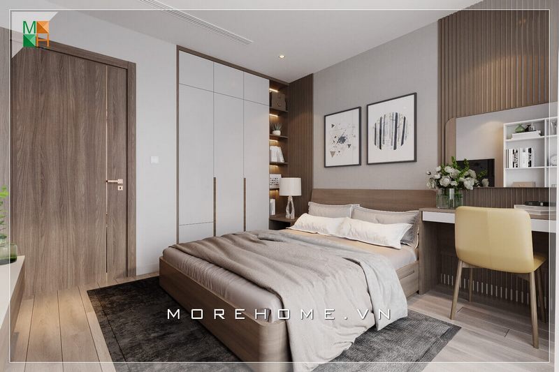 Ấn tượng 2 tranh canvas họa tiết đẹp mắt làm tăng thêm vẻ sang trọng cho căn phòng ngủ.