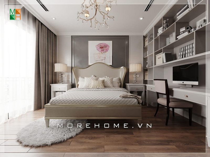 Tranh canvas cũng là một chi tiết không thể bỏ qua trong thiết kế căn phòng ngủ đẹp và sang trọng như thế này.