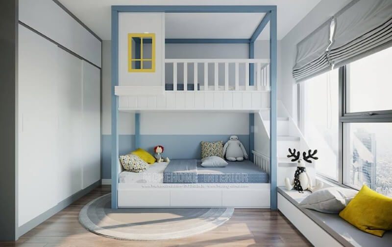 Giường ngủ gỗ công nghiệp 2 tầng thiết kế đẹp mắt, kiểu giường tầng luôn là điều thú vị dành cho các bé tại không gian phòng ngủ