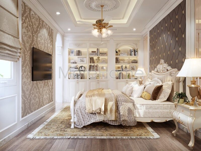 Thiết kế phòng ngủ Master đẹp gỗ tự nhiên tại biệt thự cao cấp, các gam màu chủ đạo được gia chủ lựa chọn mang lại sự sang trọng và đẳng cấp hơn cả