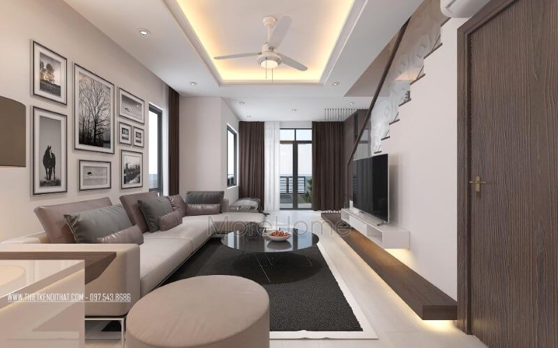 Phòng khách được trang bị với phong cách hiện đại, thoải mái và sang trọng.
