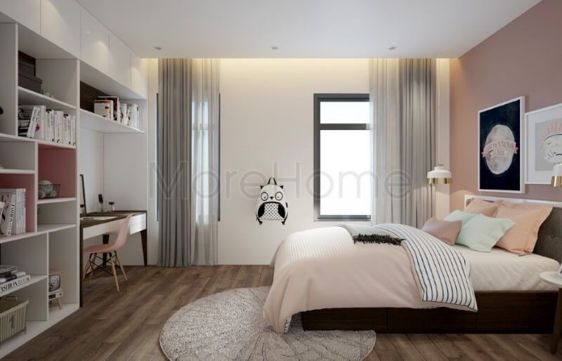 Mẫu giường gỗ để trang trí nội thất của nhà phố hiện đại.