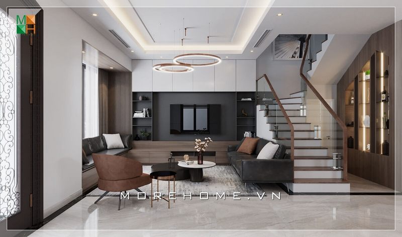 Biệt thự được thiết kế đẹp với nội thất hiện đại cao cấp giúp tạo nên không gian phòng khách sang trọng và đẳng cấp.